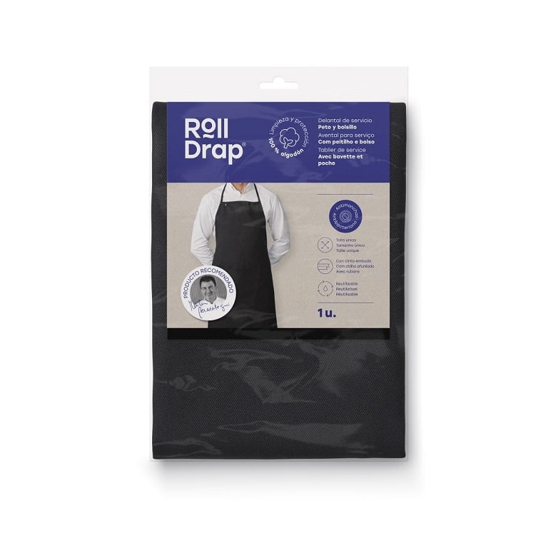 Tablier de cuisine avec bavette et poche noir Roll Drap