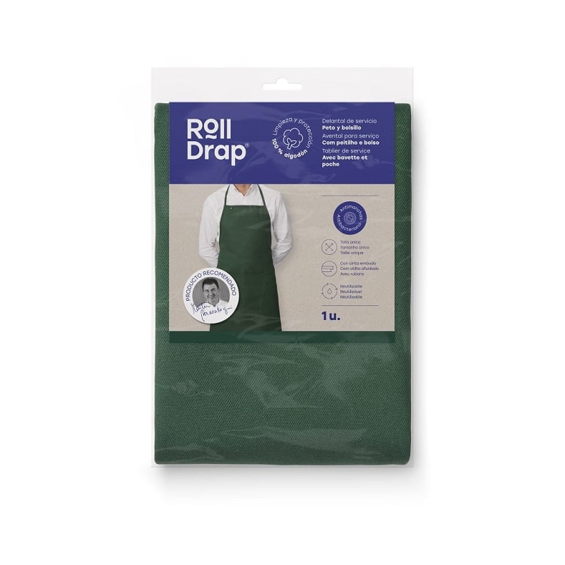 Tablier de cuisine avec bavette et poche vert Roll Drap