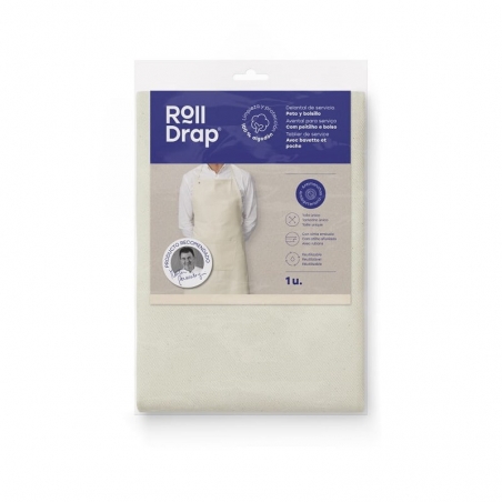 Tablier de cuisine avec bavette et poche ecru Roll Drap Tablier de cuisine avec bavette et poche ecru Roll Drap