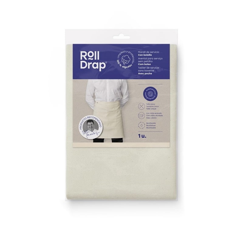 Tablier mi-long avec poche ecru Roll Drap