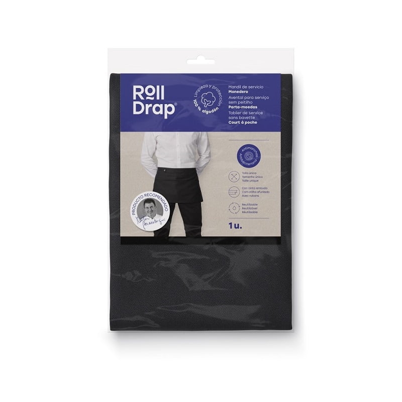 Tablier de service court à poche noir Roll Drap