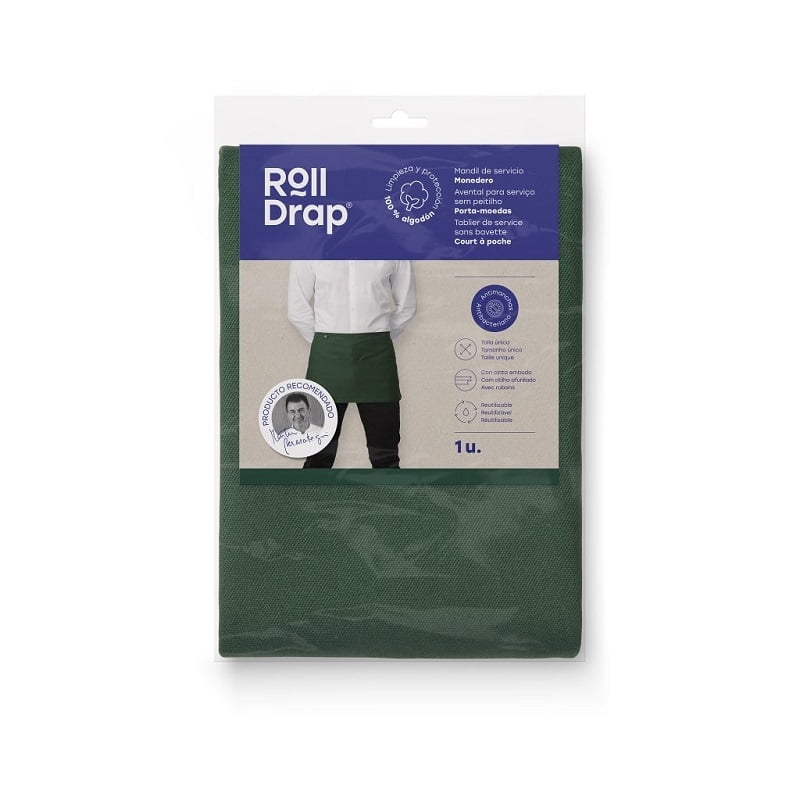 Tablier de service court à poche vert Roll Drap