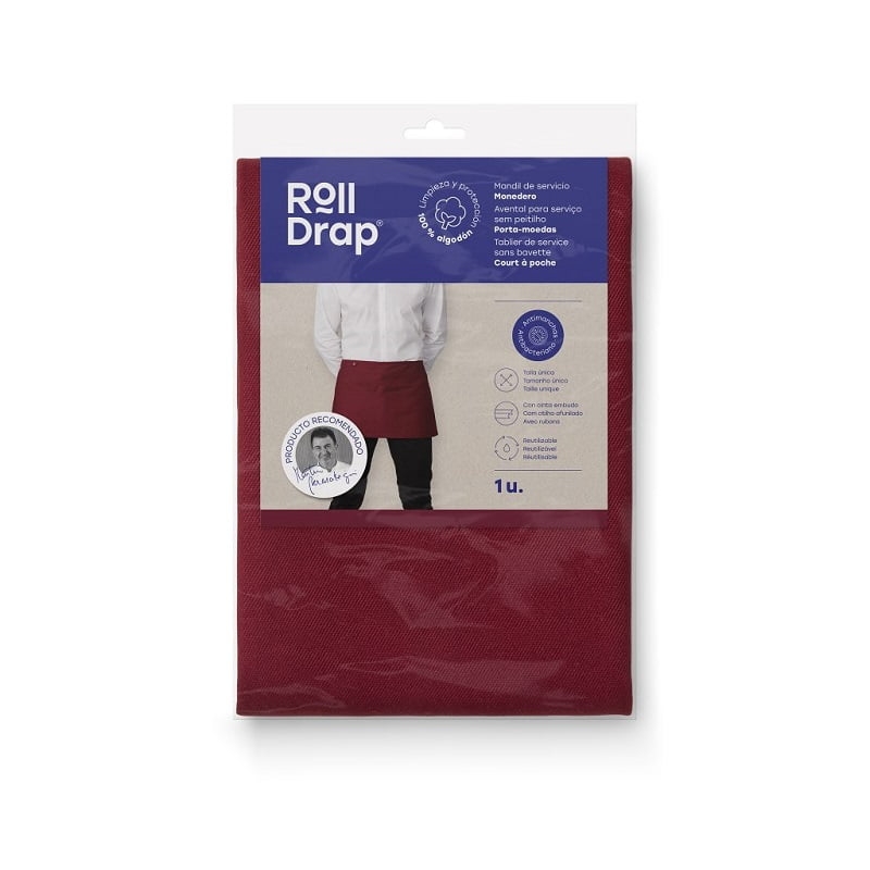 Tablier de service court à poche bordeaux Roll Drap