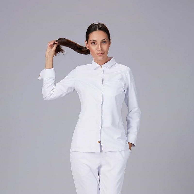Veste cuisine style chemise éco responsable femme Moral Gary's
