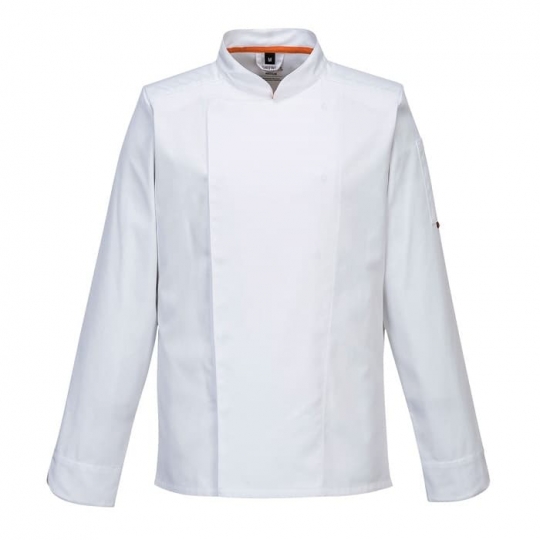 Veste de cuisine blanche brodée logo restaurant étoilé Lyon